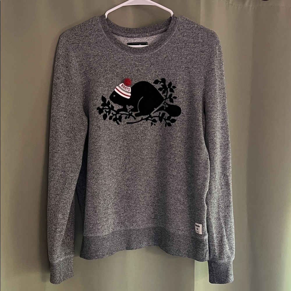 Roots Logo Gray Crewneck Sweater